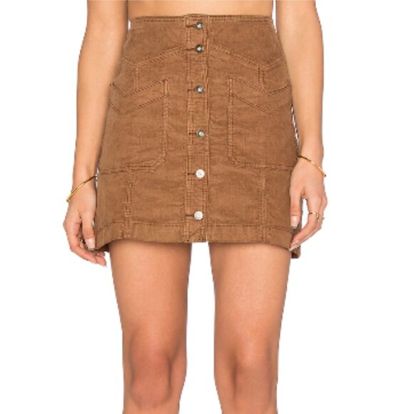 Free People Come A Little Closer Mini Skirt in Coffee Brown 2 - Picture 1 of 5
